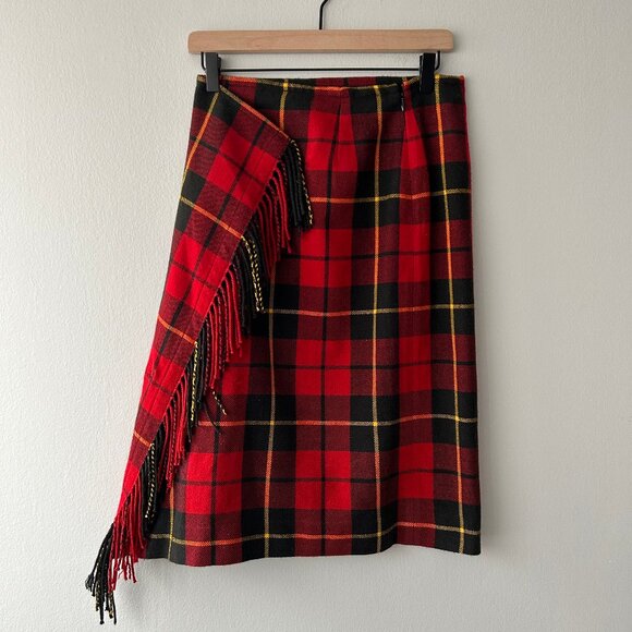 JW Anderson x Uniqlo Red Plaid Wool Blend Midi Skirt Women’s Size 2 - Picture 2 of 8